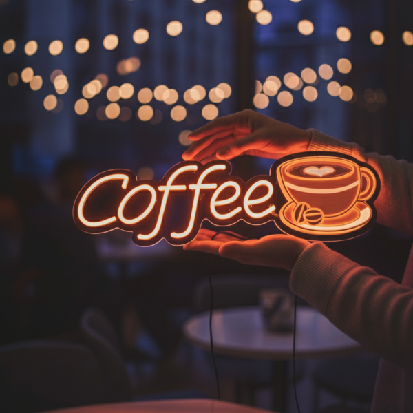 COFFEE" Işıklı ve UV Baskılı Leon ve Neonled Dekoratif Duvar Yazısı Tabelası (53*16 CM)