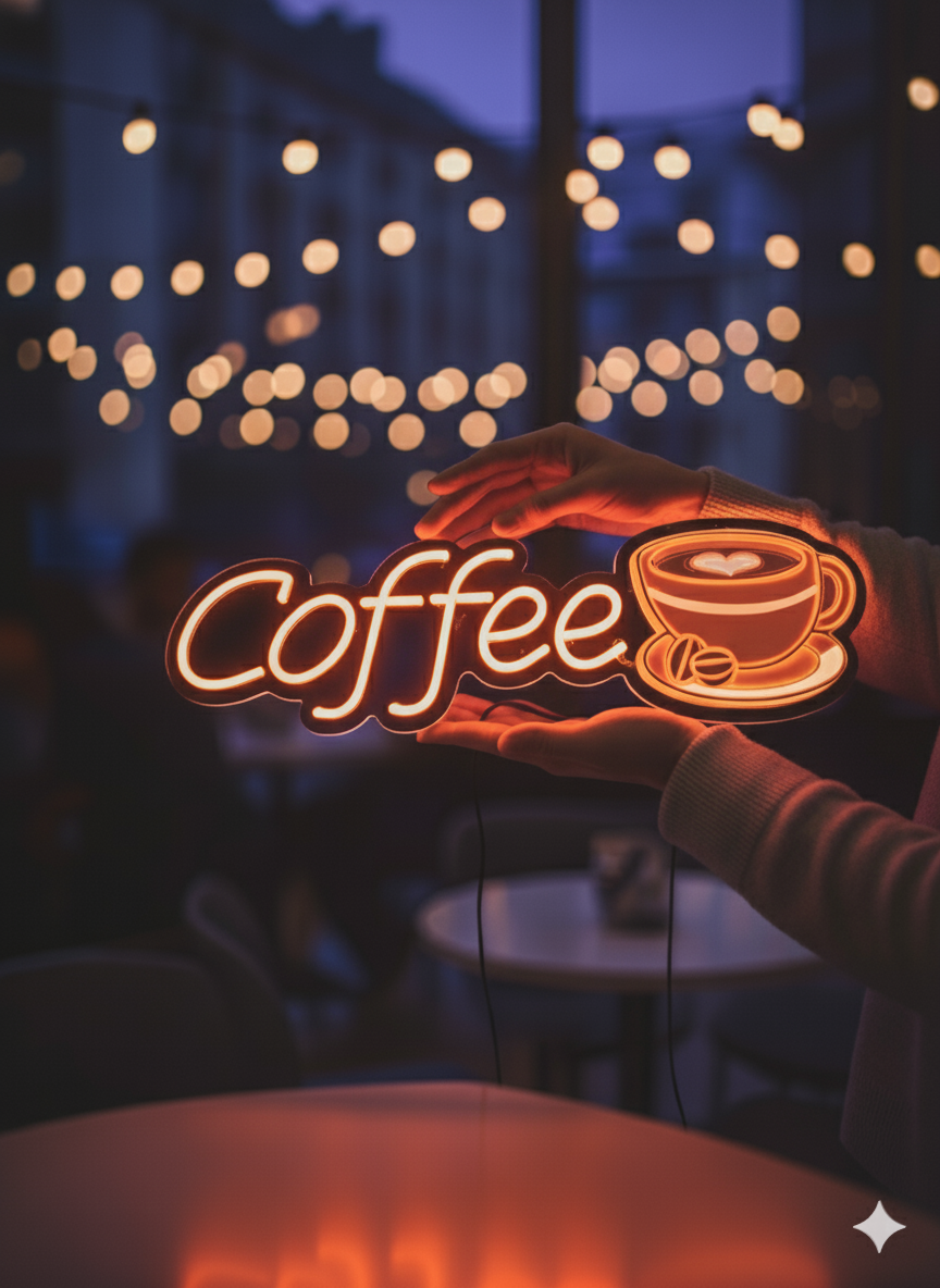 COFFEE" Işıklı ve UV Baskılı Leon ve Neonled Dekoratif Duvar Yazısı Tabelası (53*16 CM)