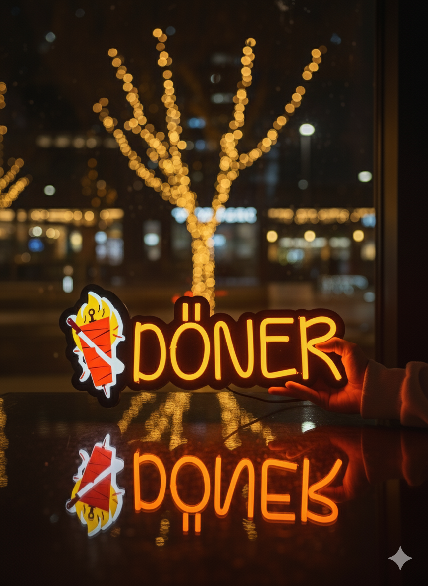 “DÖNER” Işıklı ve UV Baskılı Leon ve Neonled Dekoratif Duvar Yazısı Tabelası (42*17 CM)